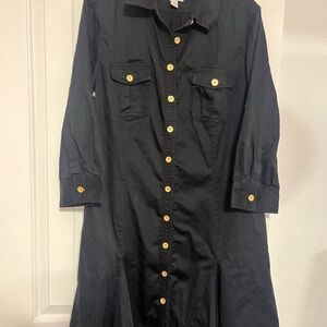Charter Club Black Long Sleeve Dress with Gold Buttons